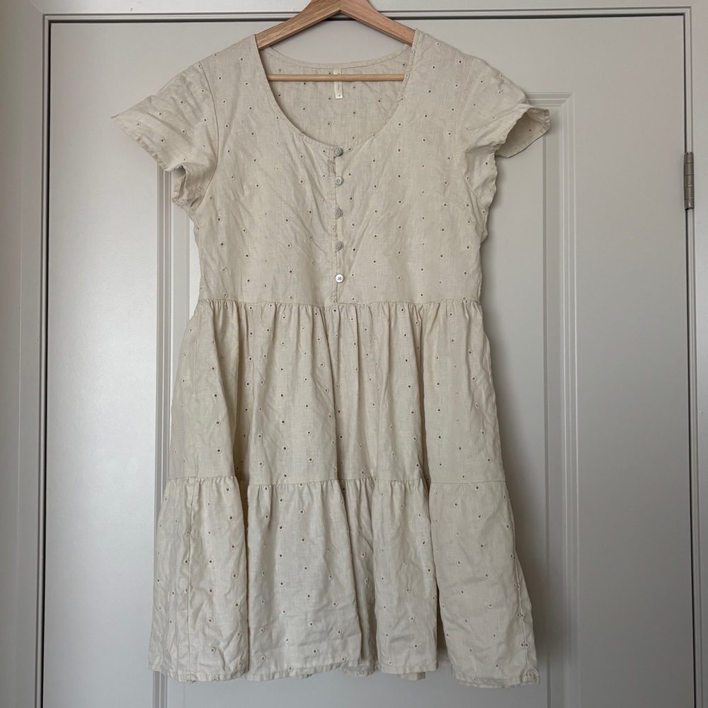 100% linen Rylee + Cru eyelet babydoll dress with slip